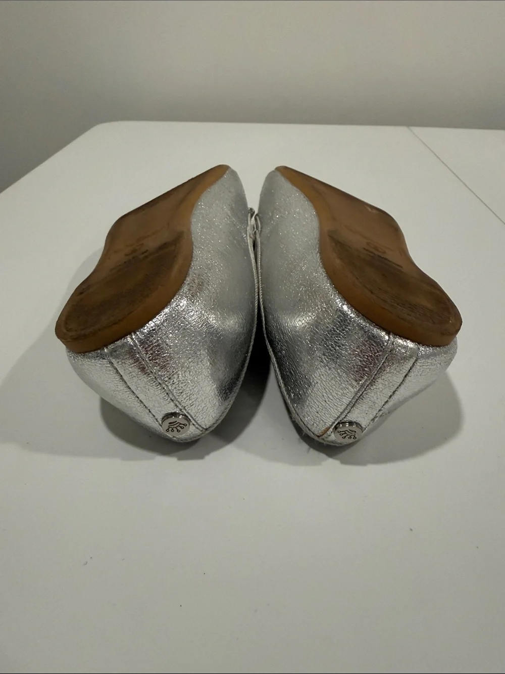 Nina Girls Metallic Silver Mary Jane Ballet Flats with Rhinestone Bow sz4
